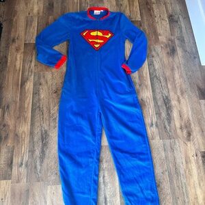 Superman One Piece Pajamas PJ's Men's Size Medium Pockets & Detachable Cape